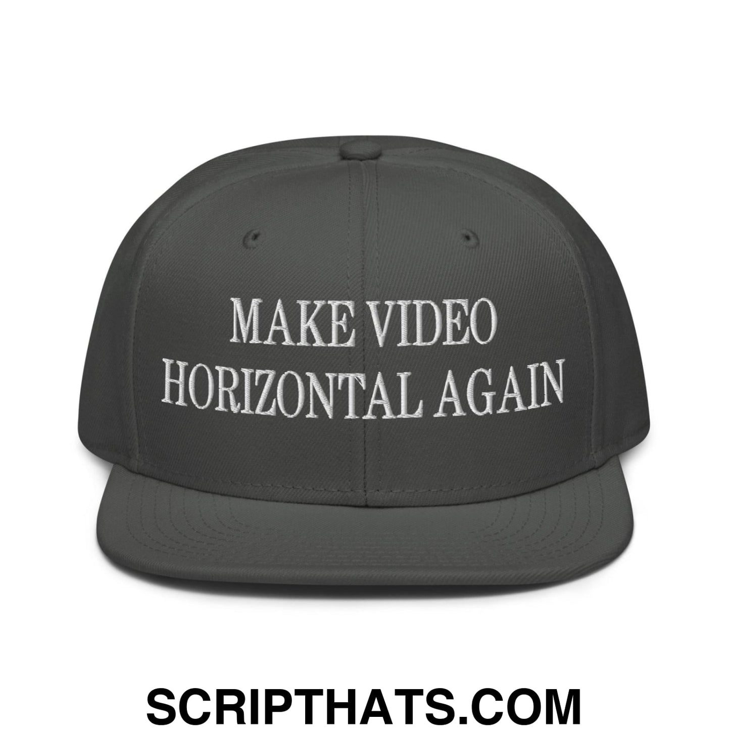 Make Video Horizontal Again Embroidered Flat Brim Bill Snapback Hat Charcoal gray