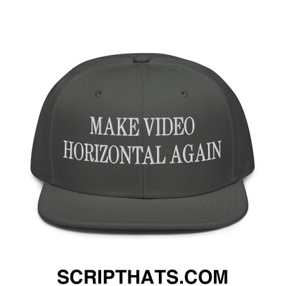 Make Video Horizontal Again Embroidered Flat Brim Bill Snapback Hat Charcoal gray
