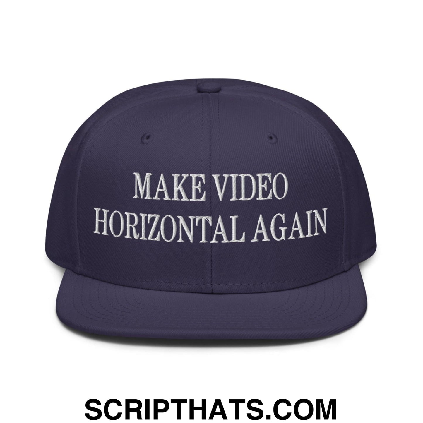 Make Video Horizontal Again Embroidered Flat Brim Bill Snapback Hat Navy blue