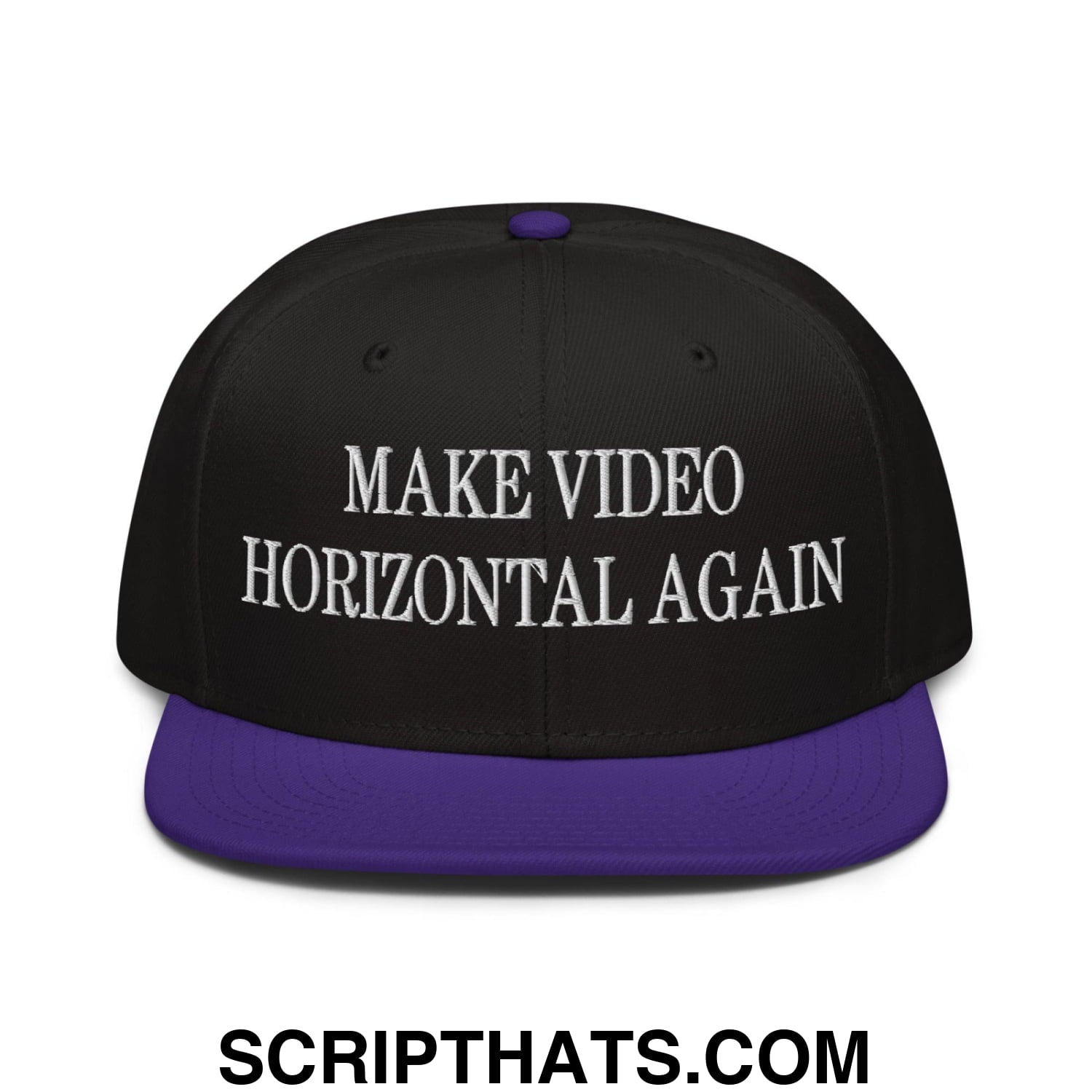 Make Video Horizontal Again Embroidered Flat Brim Bill Snapback Hat Purple Black Black