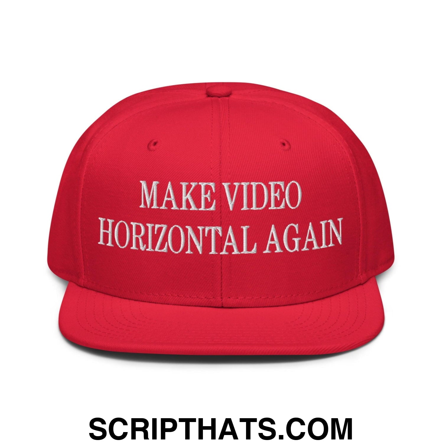 Make Video Horizontal Again Embroidered Flat Brim Bill Snapback Hat Red
