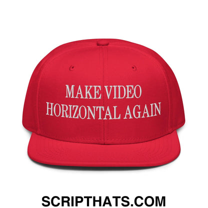 Make Video Horizontal Again Embroidered Flat Brim Bill Snapback Hat Red