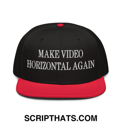 Make Video Horizontal Again Embroidered Flat Brim Bill Snapback Hat Red Black Black