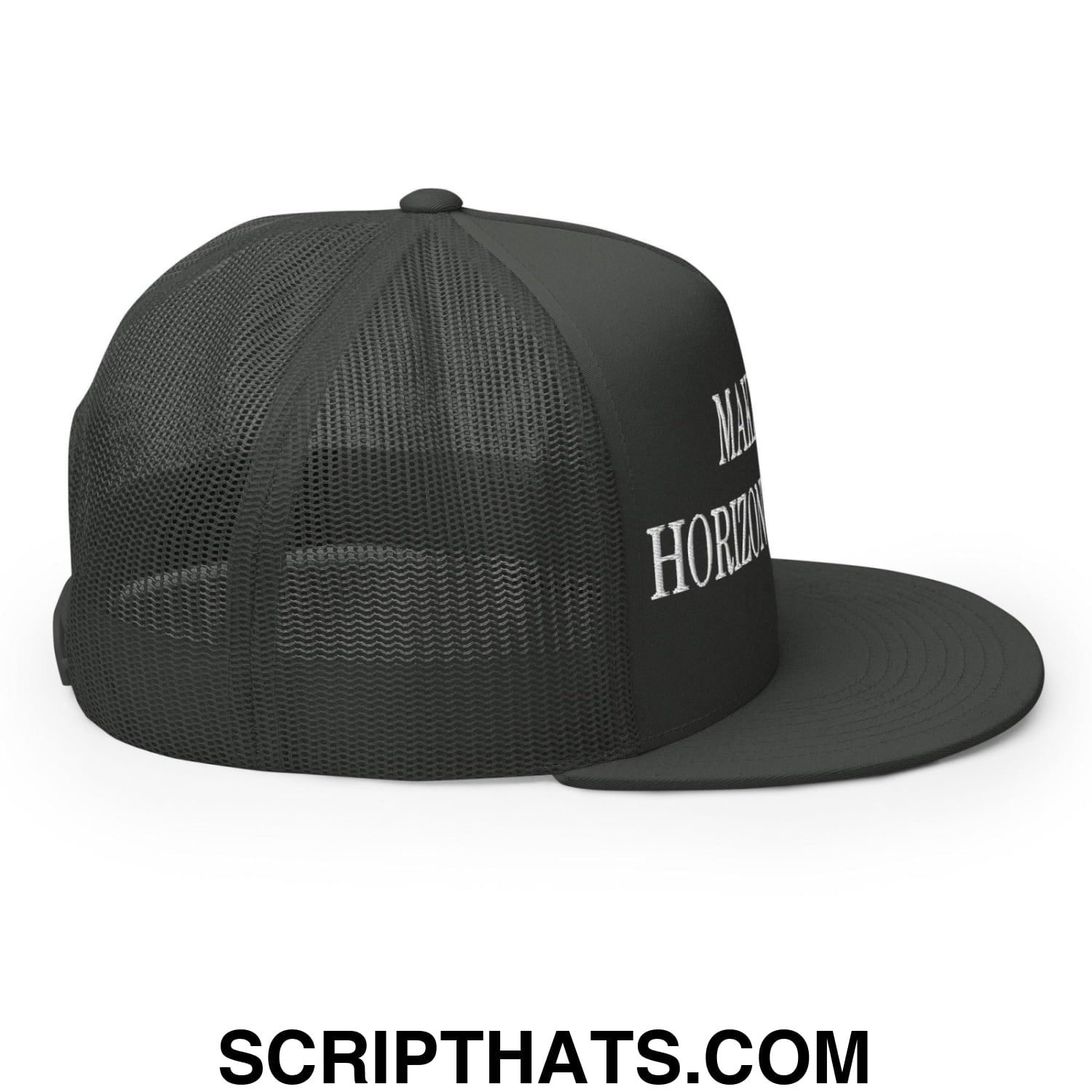 Make Video Horizontal Again Embroidered Mesh Flat Bill Brim Trucker Hat Charcoal