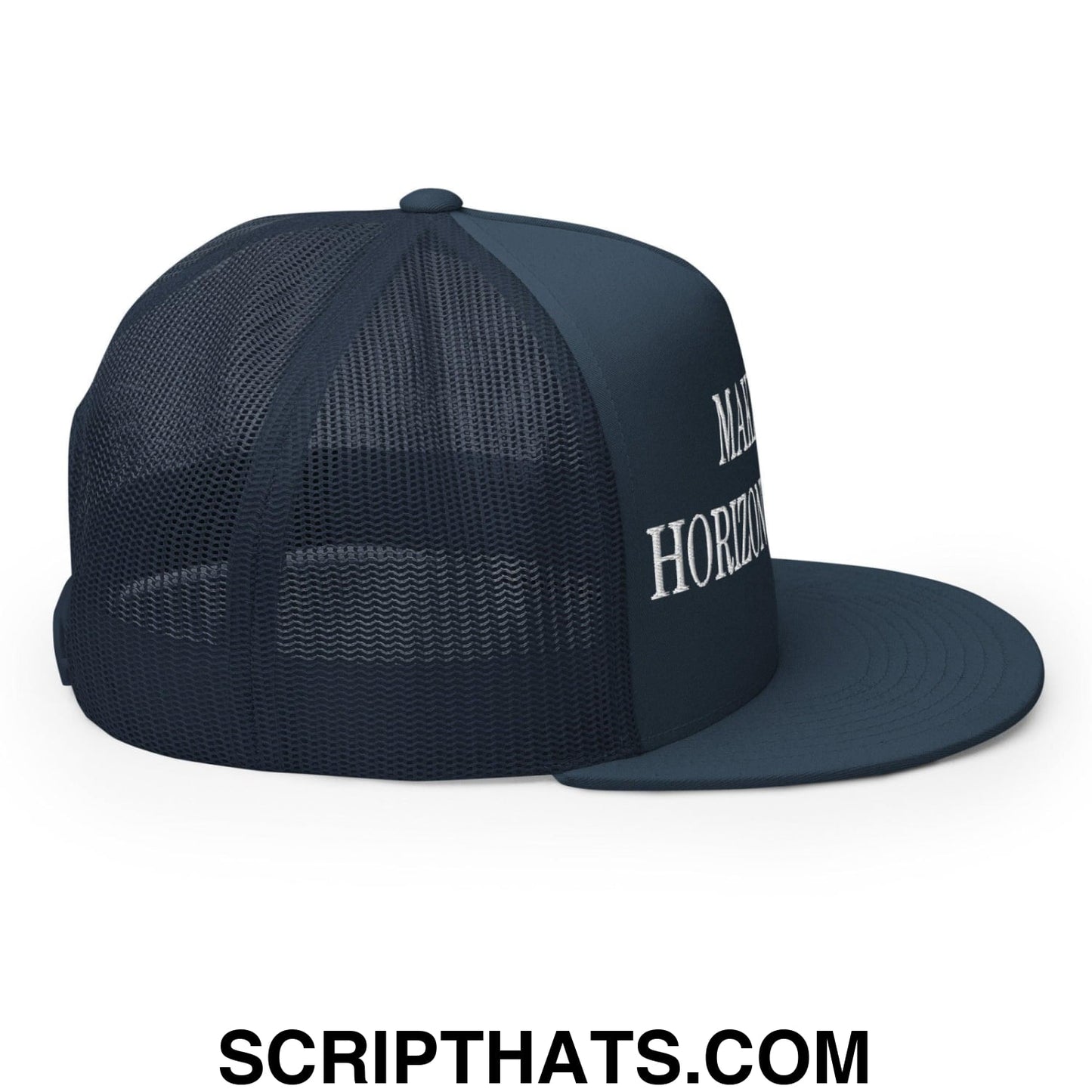 Make Video Horizontal Again Embroidered Mesh Flat Bill Brim Trucker Hat Navy
