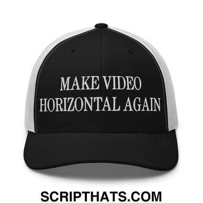Make Video Horizontal Again Embroidered Mesh Trucker Hat Black White