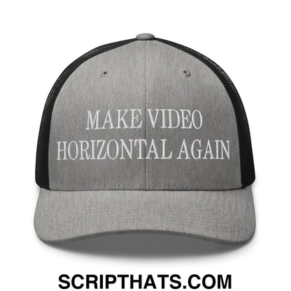 Make Video Horizontal Again Embroidered Mesh Trucker Hat Heather Black