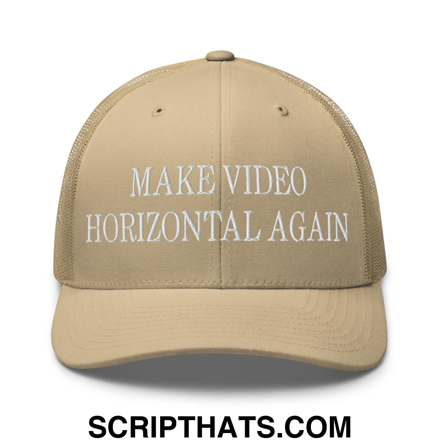 Make Video Horizontal Again Embroidered Mesh Trucker Hat Khaki