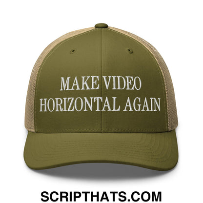 Make Video Horizontal Again Embroidered Mesh Trucker Hat Moss Khaki