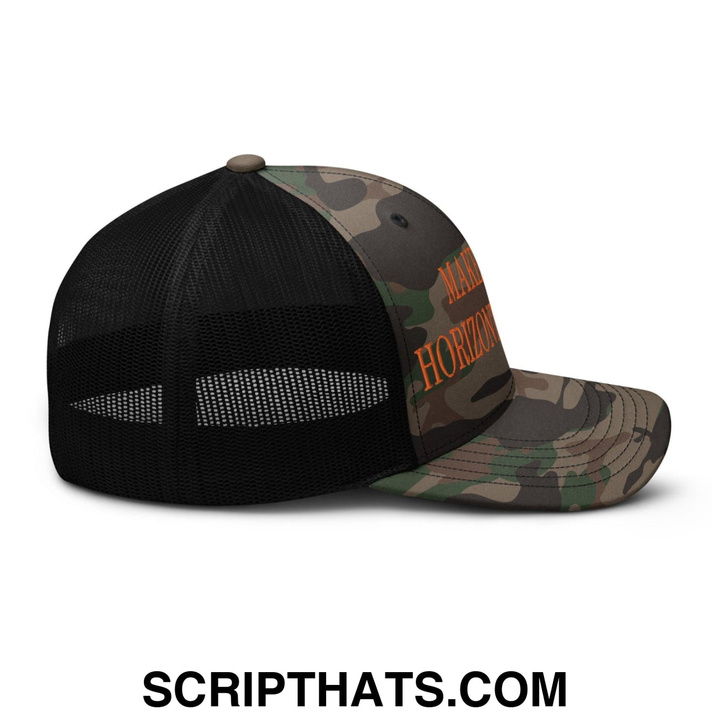 Make Video Horizontal Again Embroidered Orange Camo Trucker Hat Camo Black