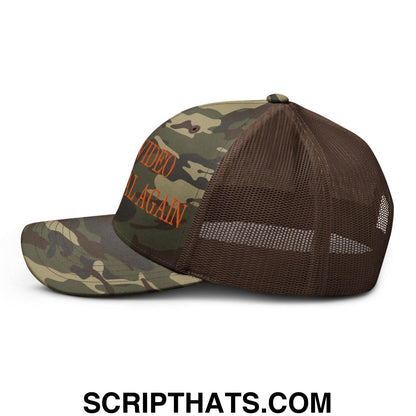 Make Video Horizontal Again Embroidered Orange Camo Trucker Hat Camo Brown