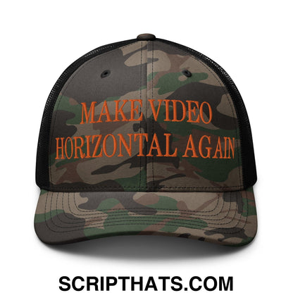 Make Video Horizontal Again Embroidered Orange Camo Trucker Hat Camo Black