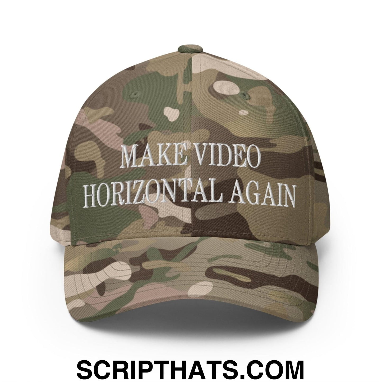 Make Video Horizontal Again Embroidered Stretch Fit Baseball Hat Multicam Green