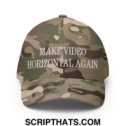 Make Video Horizontal Again Embroidered Stretch Fit Baseball Hat Multicam Green