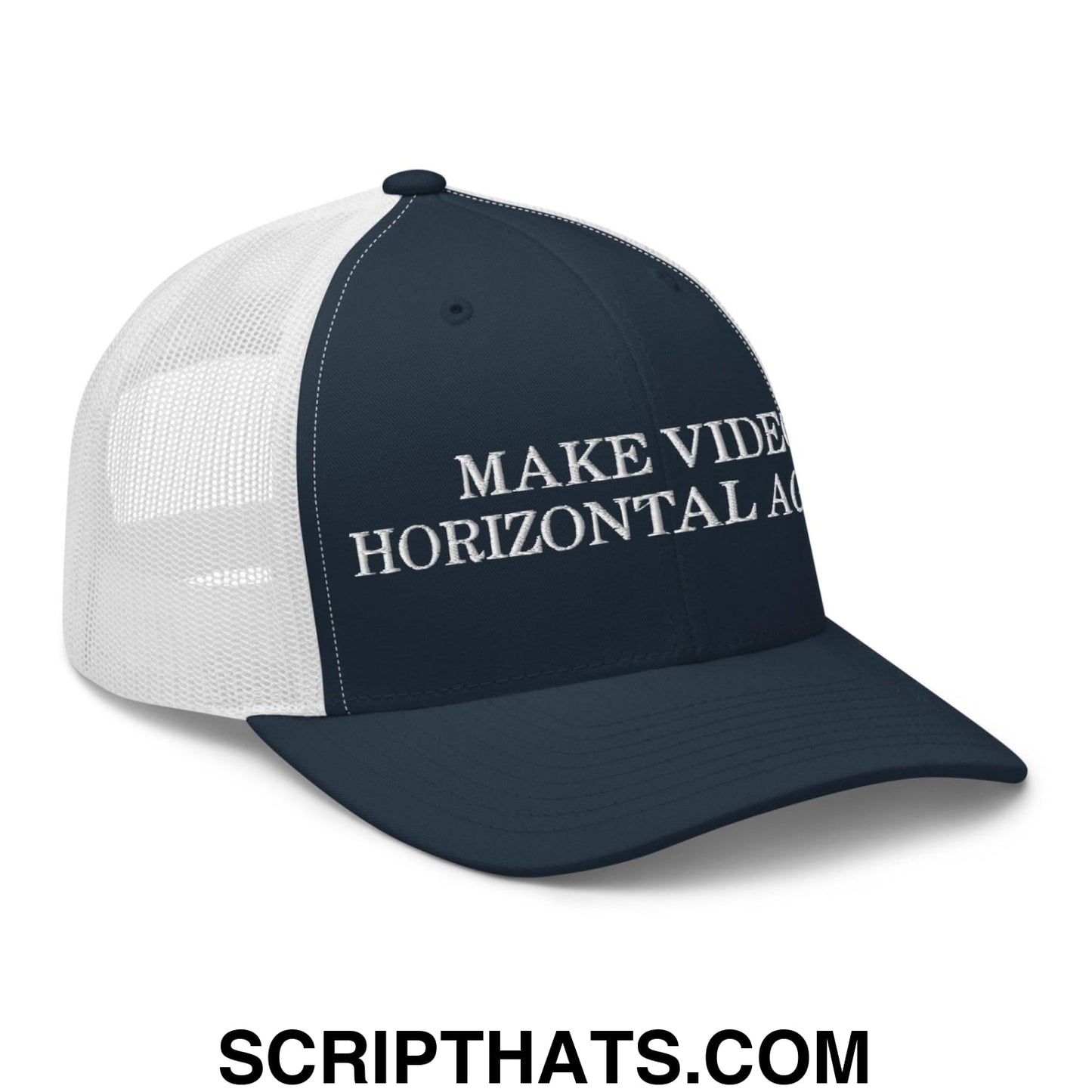 Make Video Horizontal Again Retro Trucker Hat Navy White
