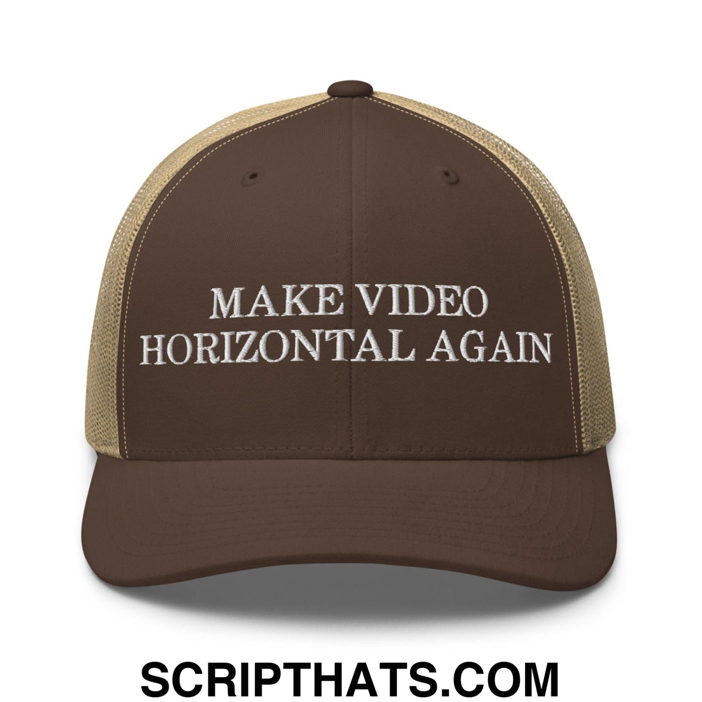 Make Video Horizontal Again Retro Trucker Hat Brown Khaki