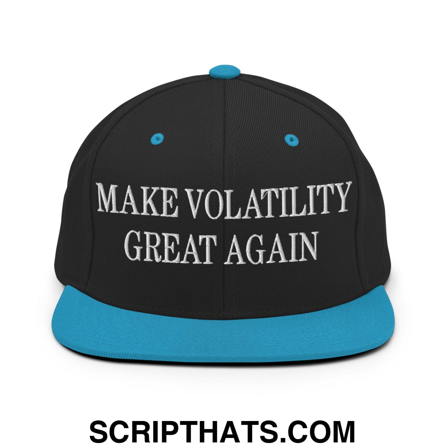 Make Volatility Great Again Embroidered Flat Bill Brim Snapback Hat Black Teal