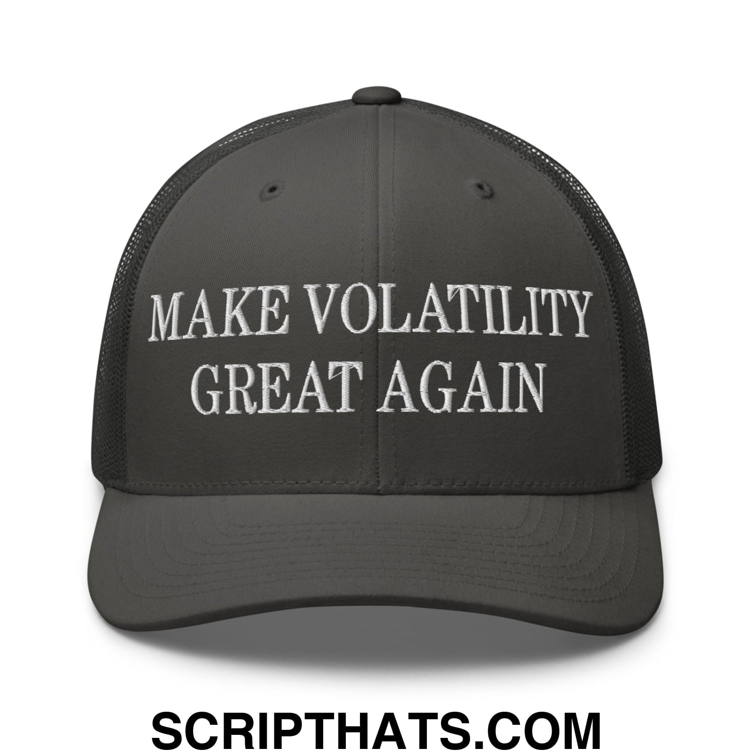 Make Volatility Great Again Embroidered Mesh Trucker Hat Charcoal