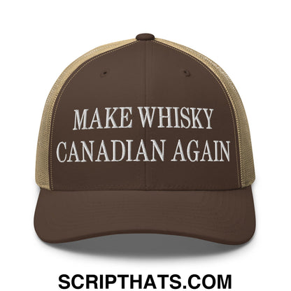 Make Whisky Canadian Again Embroidered Mesh Trucker Hat Brown Khaki