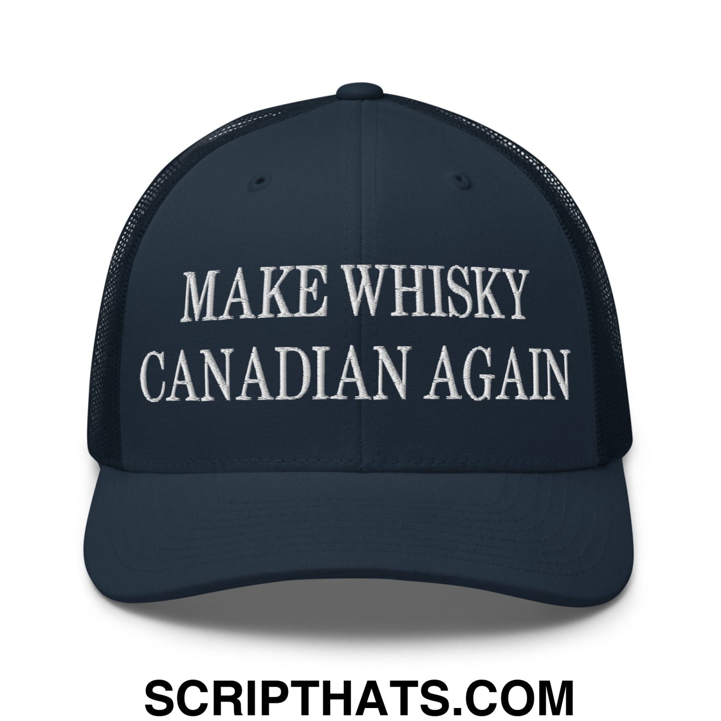 Make Whisky Canadian Again Embroidered Mesh Trucker Hat Navy