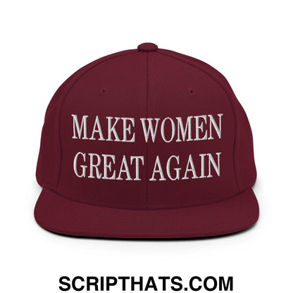 Make Women Great Again Embroidered Flat Bill Brim Snapback Hat Maroon