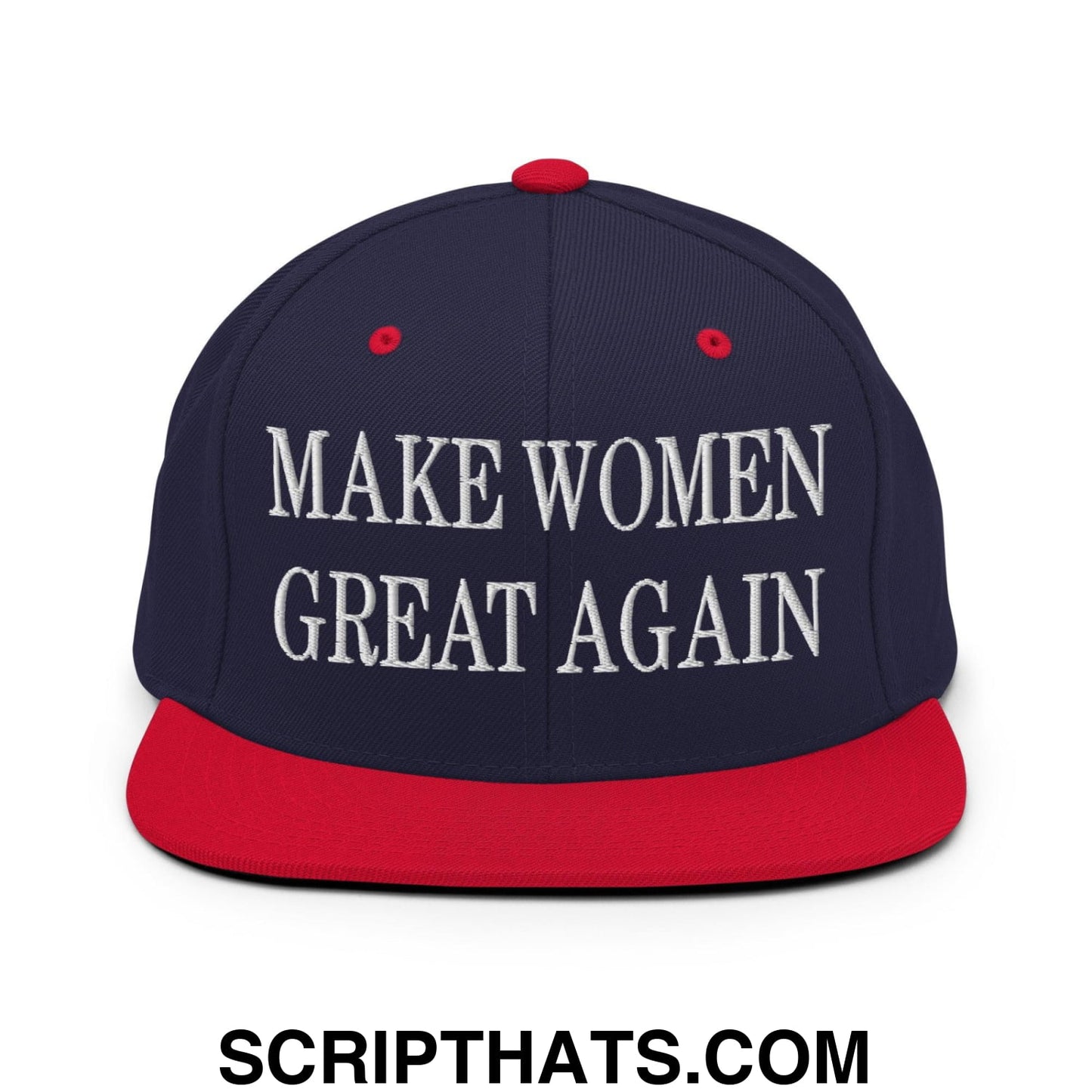 Make Women Great Again Embroidered Flat Bill Brim Snapback Hat Navy Red