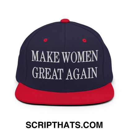 Make Women Great Again Embroidered Flat Bill Brim Snapback Hat Navy Red