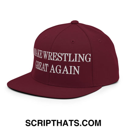 Make Wrestling Great Again Embroidered Flat Bill Brim Snapback Hat Maroon
