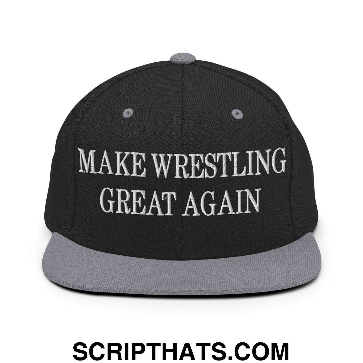 Make Wrestling Great Again Embroidered Flat Bill Brim Snapback Hat Black Silver