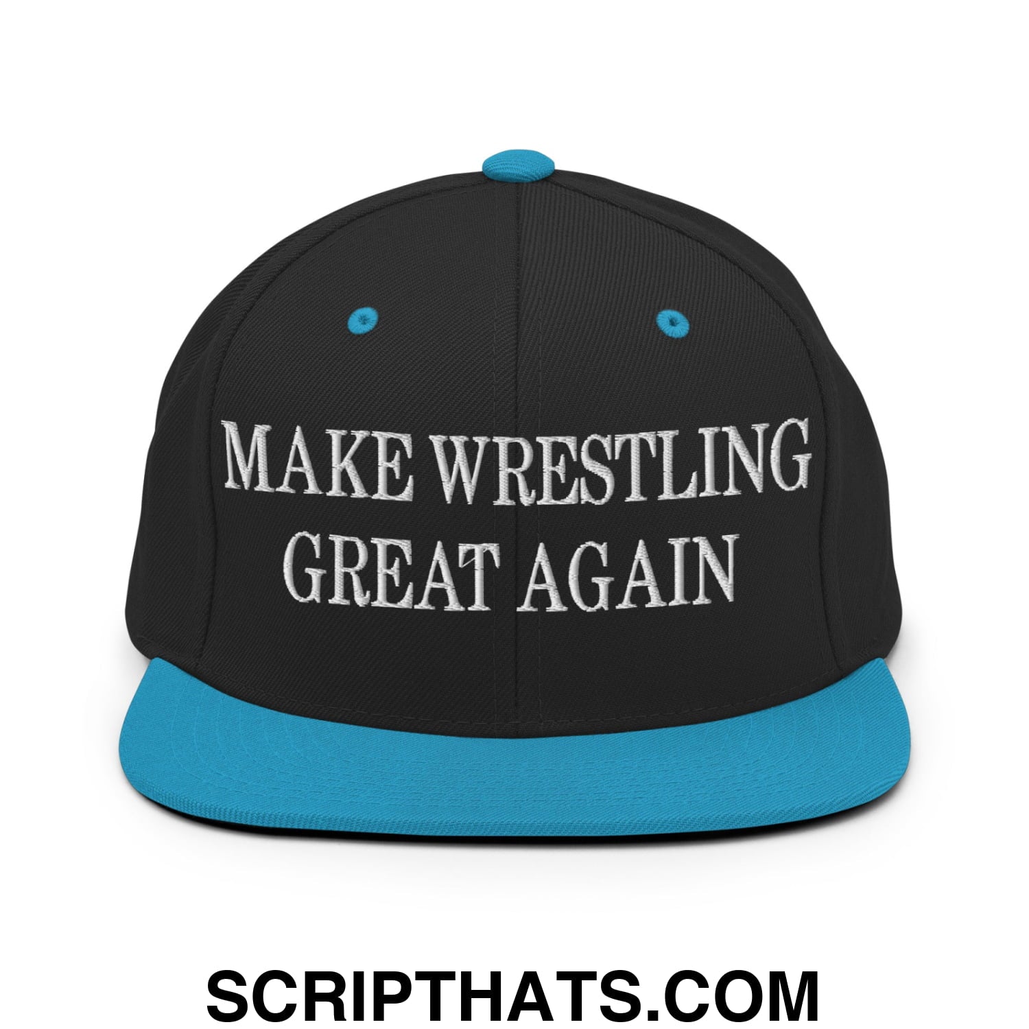 Make Wrestling Great Again Embroidered Flat Bill Brim Snapback Hat Black Teal