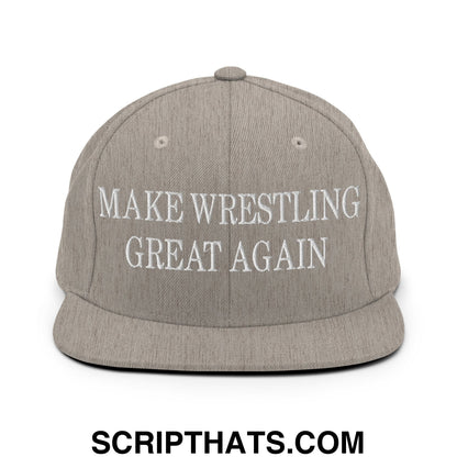 Make Wrestling Great Again Embroidered Flat Bill Brim Snapback Hat Heather Grey