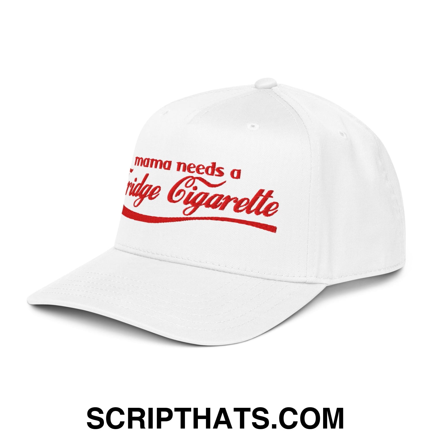 Mama Needs a Fridge Cigarette Embroidered Baseball Snapback Hat White