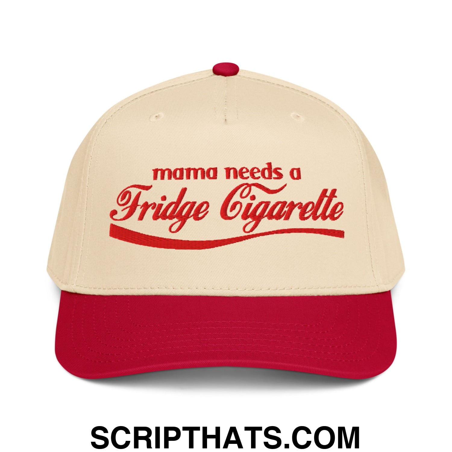 Mama Needs a Fridge Cigarette Embroidered Baseball Snapback Hat Red Natural