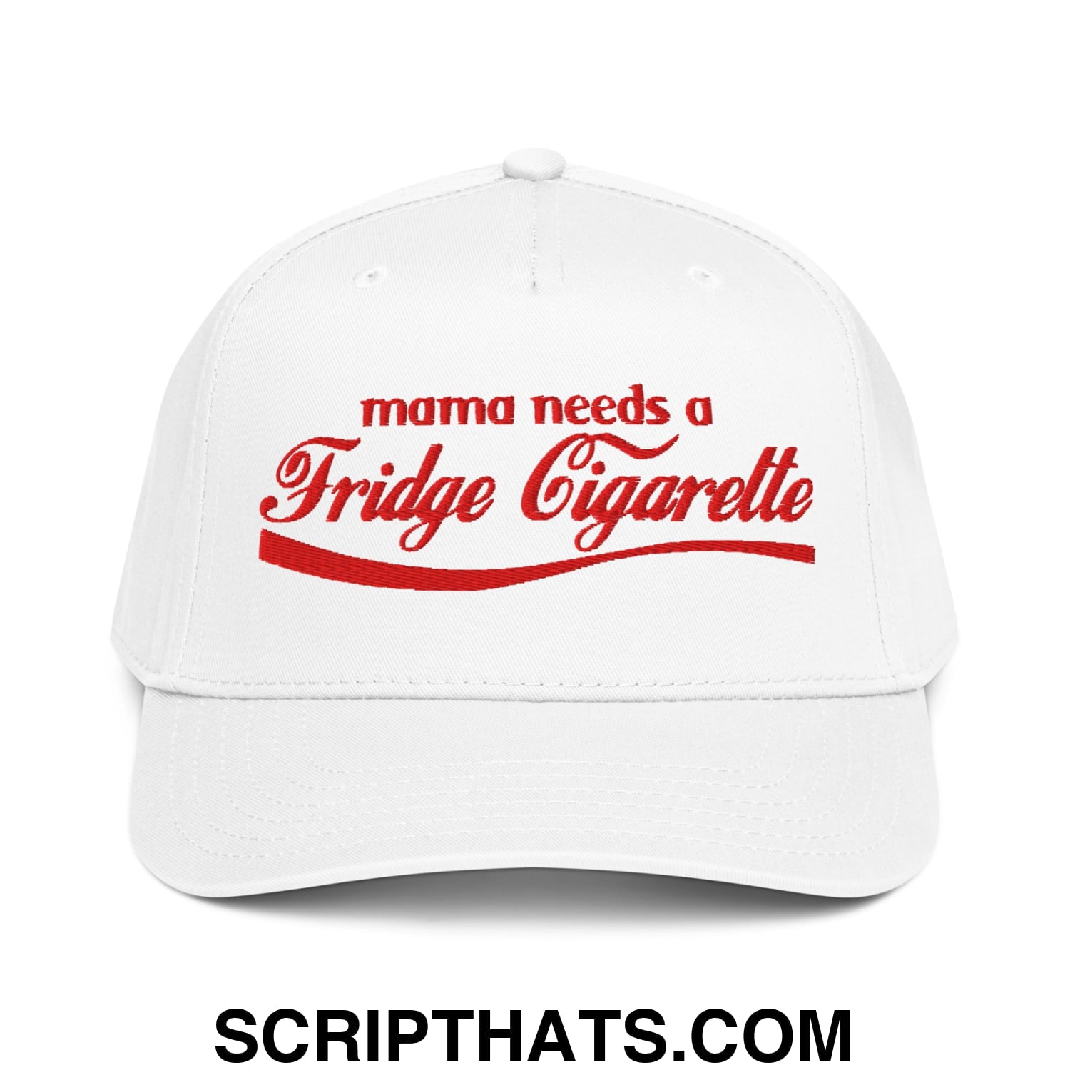 Mama Needs a Fridge Cigarette Embroidered Baseball Snapback Hat White