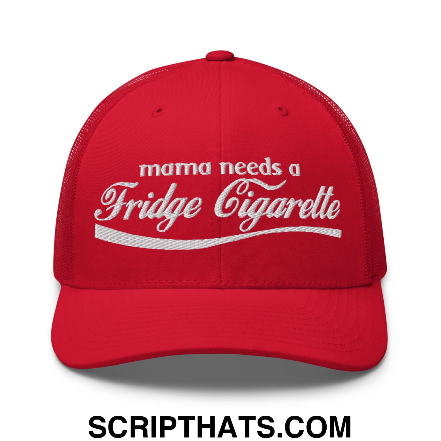 Mama Needs a Fridge Cigarette Embroidered Mesh Trucker Hat Red