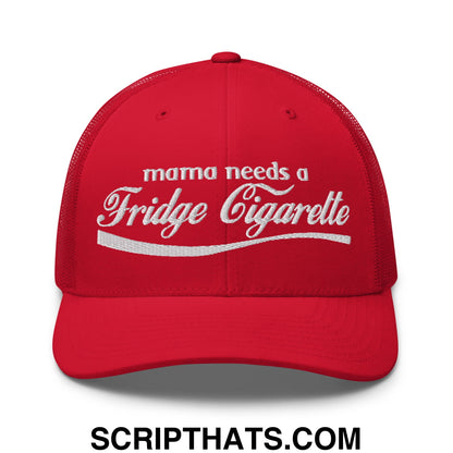 Mama Needs a Fridge Cigarette Embroidered Mesh Trucker Hat Red