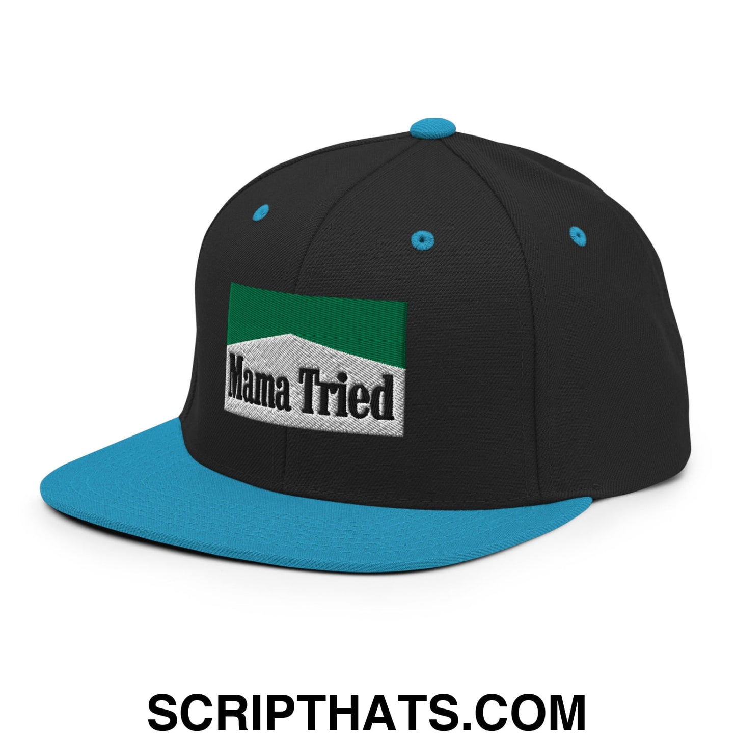 Mama Tried Cigarette Menthol Green Embroidered Flat Bill Brim Snapback Hat Black Teal