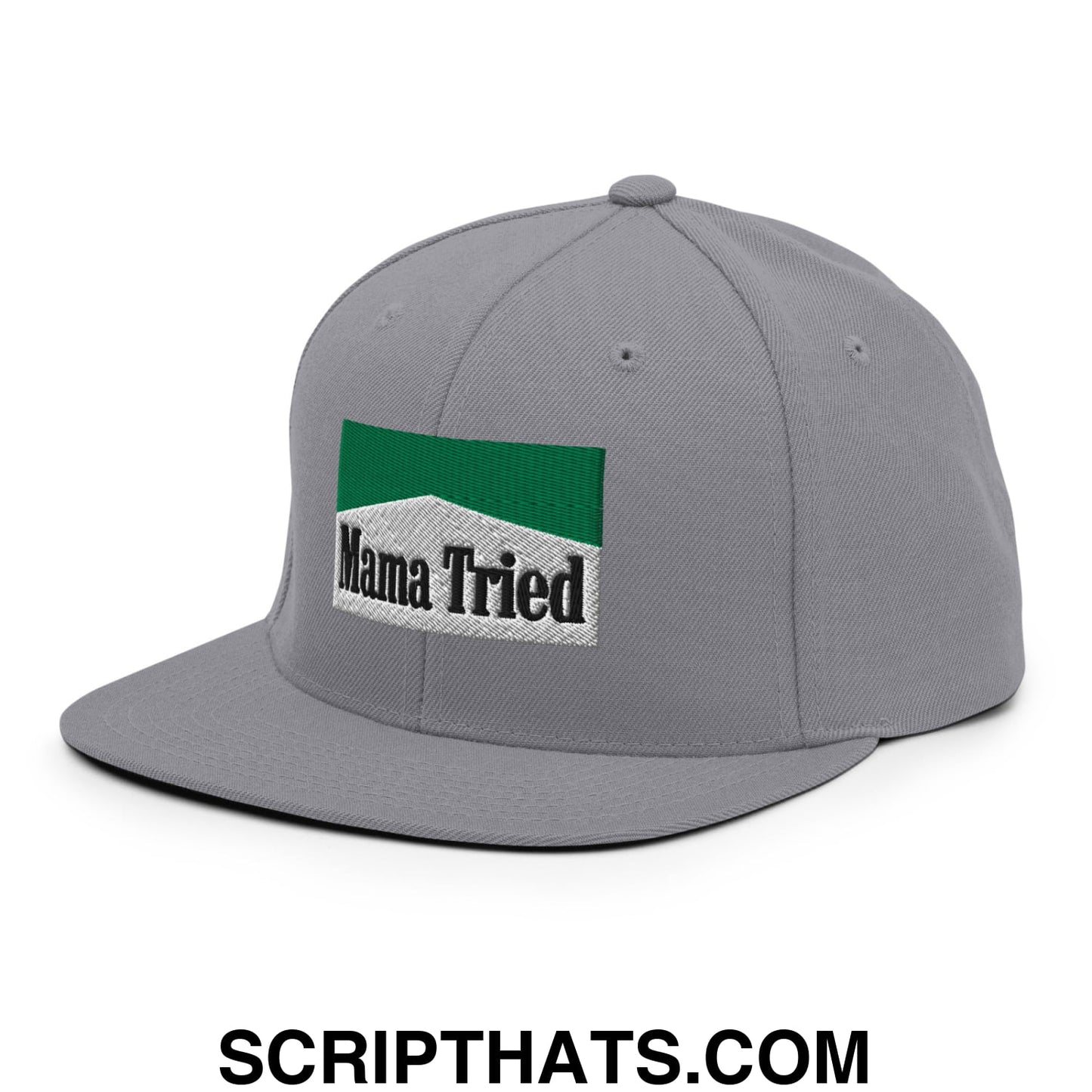Mama Tried Cigarette Menthol Green Embroidered Flat Bill Brim Snapback Hat Silver