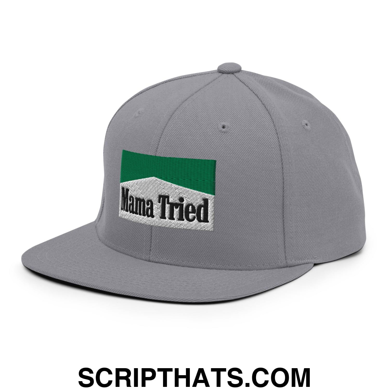 Mama Tried Cigarette Menthol Green Embroidered Flat Bill Brim Snapback Hat Silver