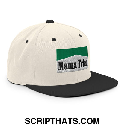 Mama Tried Cigarette Menthol Green Embroidered Flat Bill Brim Snapback Hat Natural Black