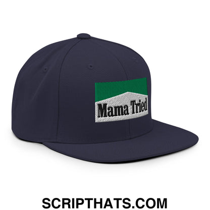 Mama Tried Cigarette Menthol Green Embroidered Flat Bill Brim Snapback Hat Navy