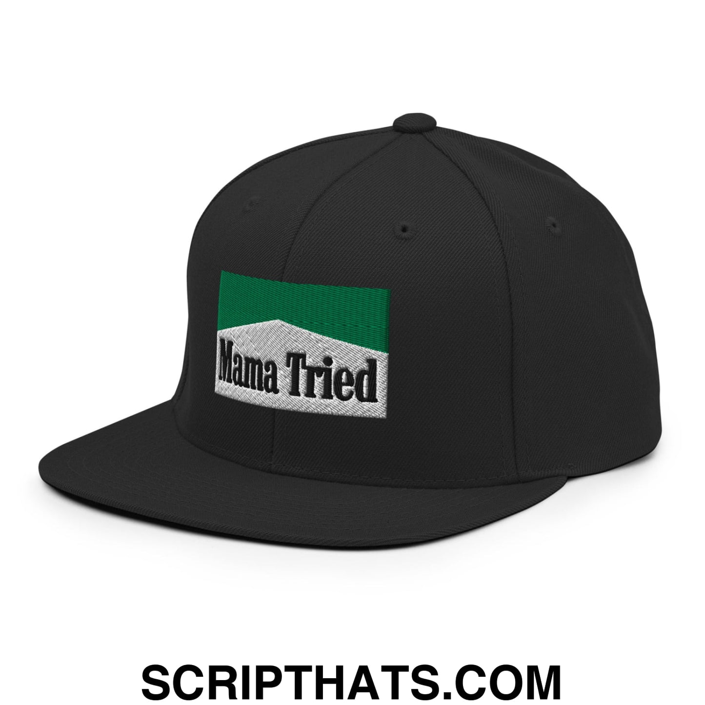 Mama Tried Cigarette Menthol Green Embroidered Flat Bill Brim Snapback Hat Black