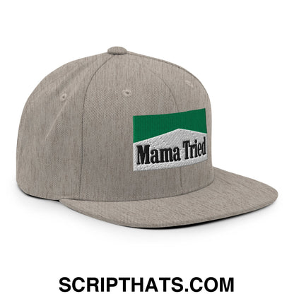 Mama Tried Cigarette Menthol Green Embroidered Flat Bill Brim Snapback Hat Heather Grey