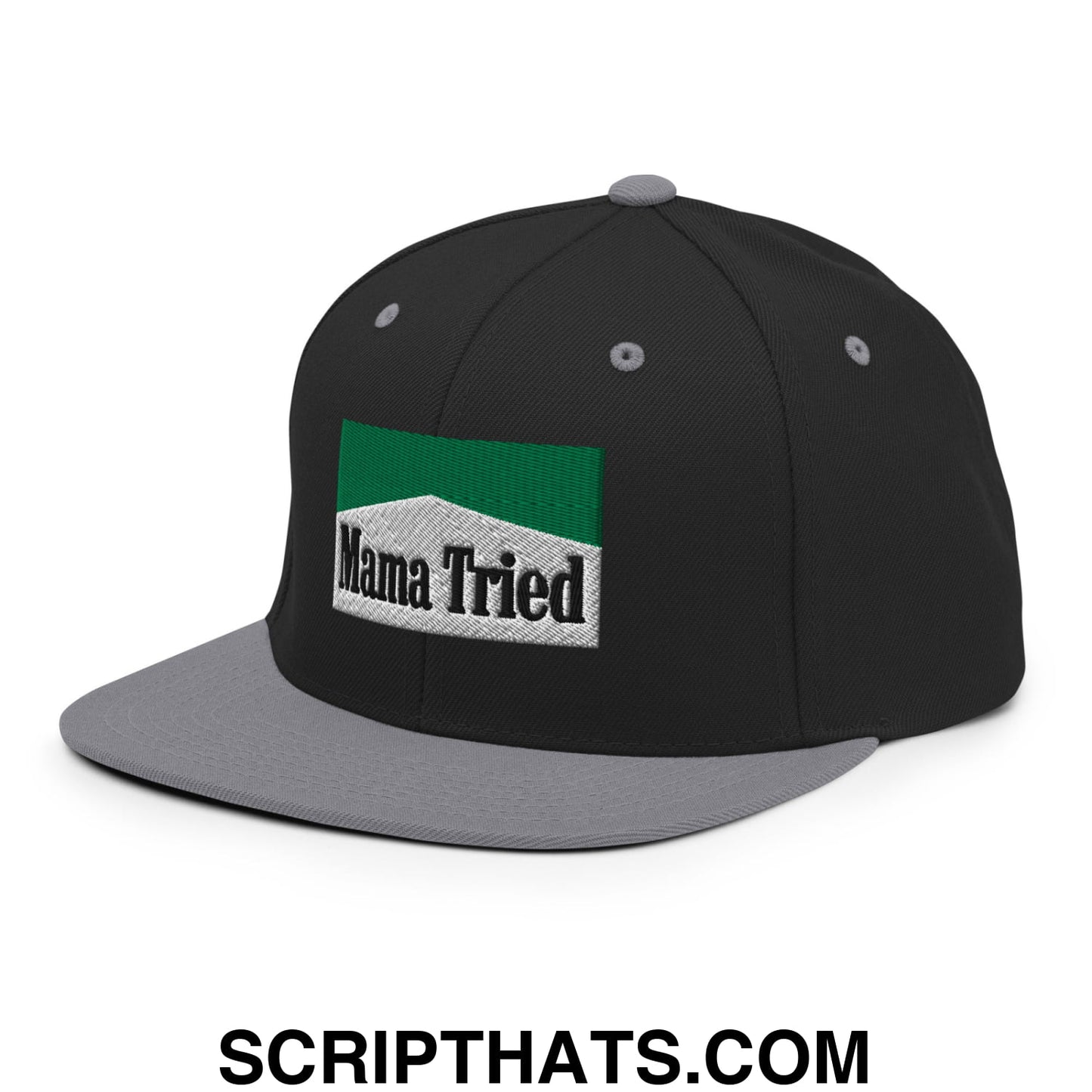Mama Tried Cigarette Menthol Green Embroidered Flat Bill Brim Snapback Hat Black Silver