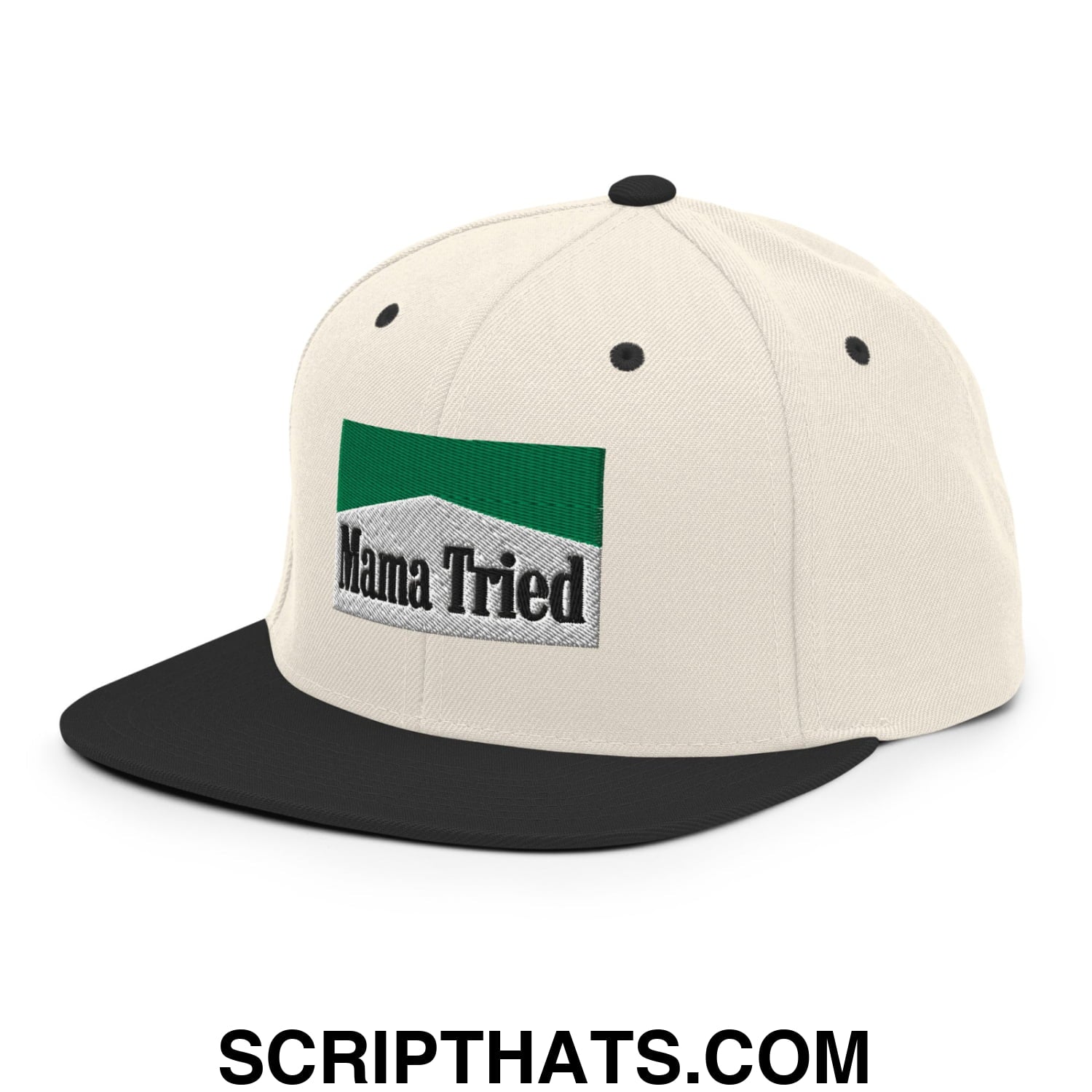 Mama Tried Cigarette Menthol Green Embroidered Flat Bill Brim Snapback Hat Natural Black