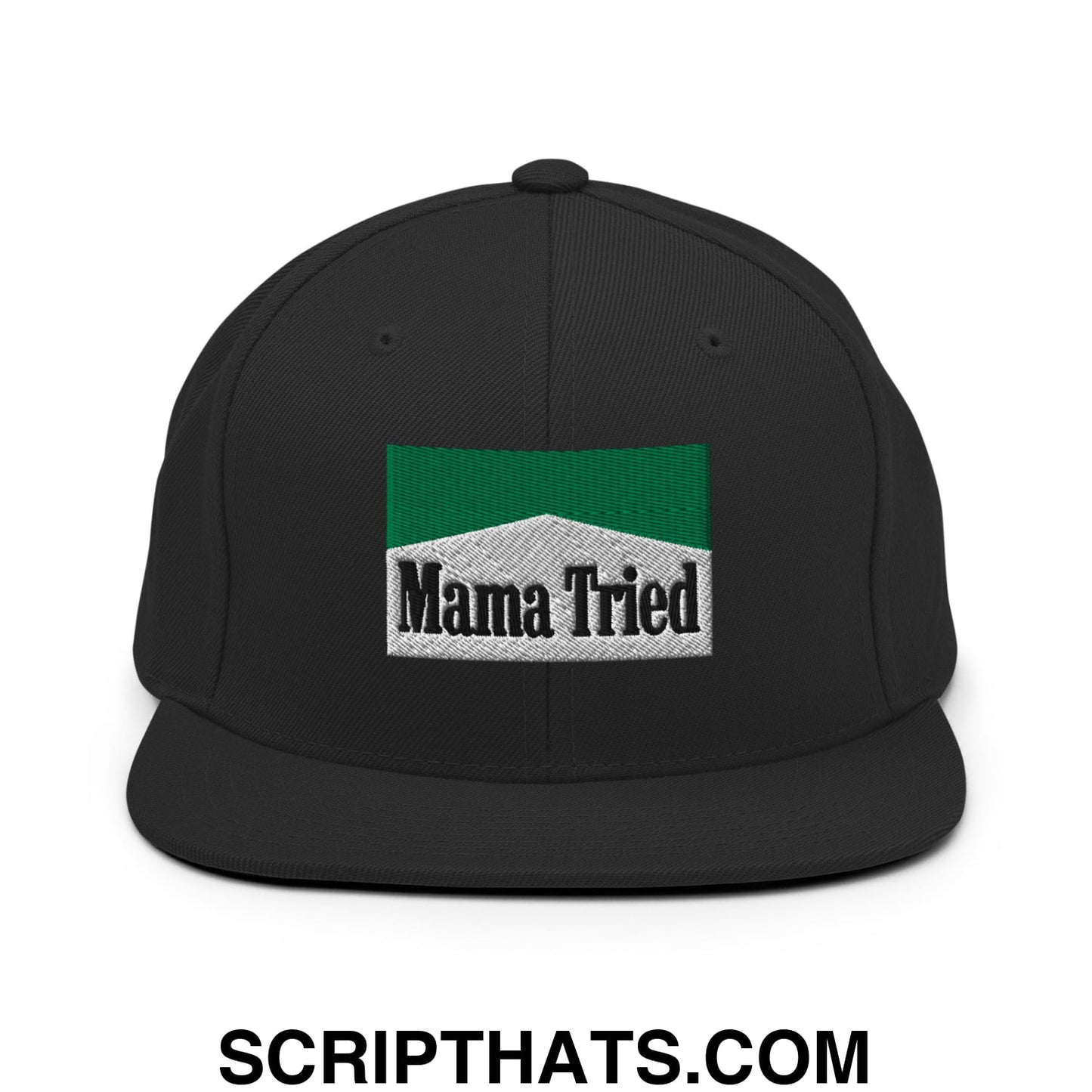 Mama Tried Cigarette Menthol Green Embroidered Flat Bill Brim Snapback Hat Black