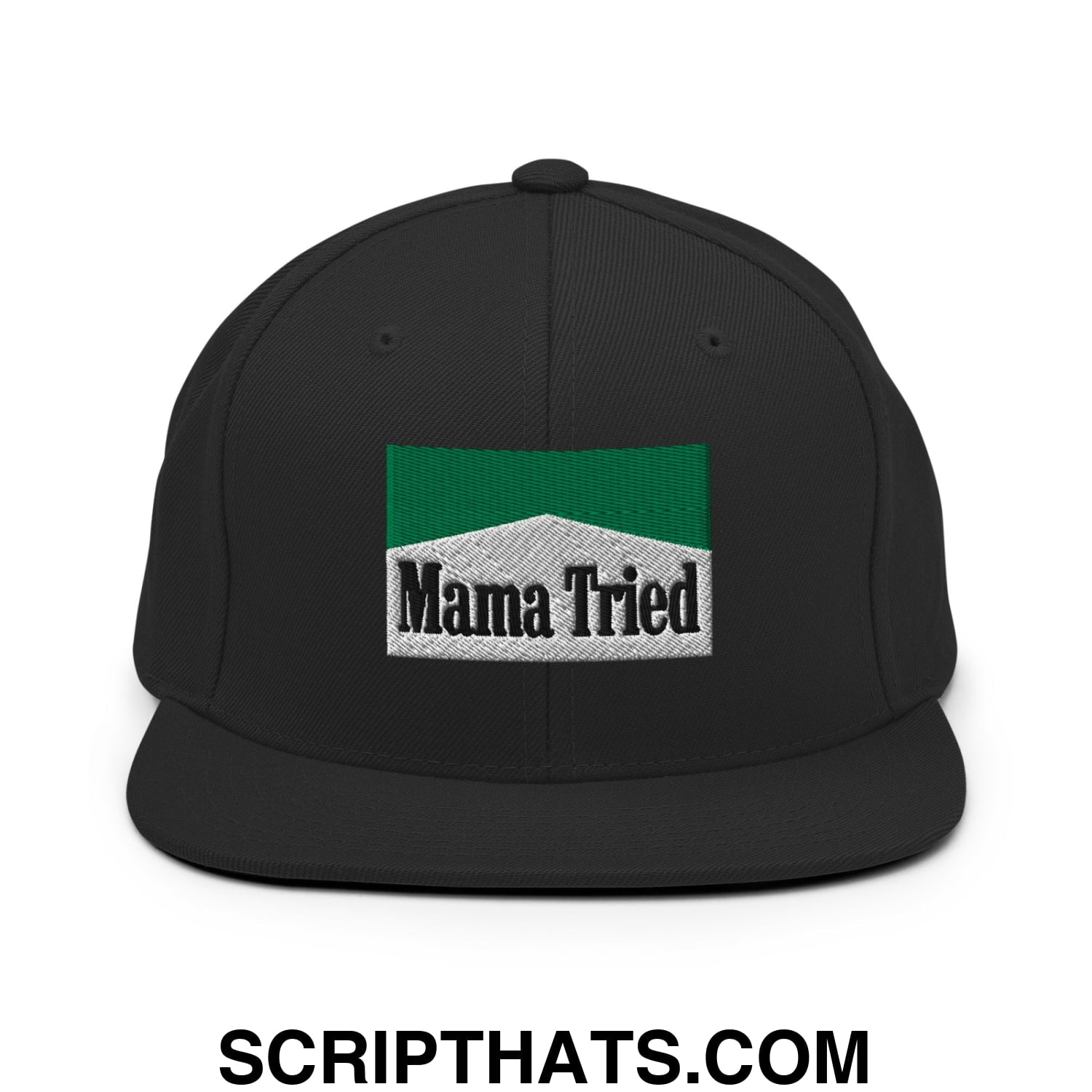 Mama Tried Cigarette Menthol Green Embroidered Flat Bill Brim Snapback Hat Black