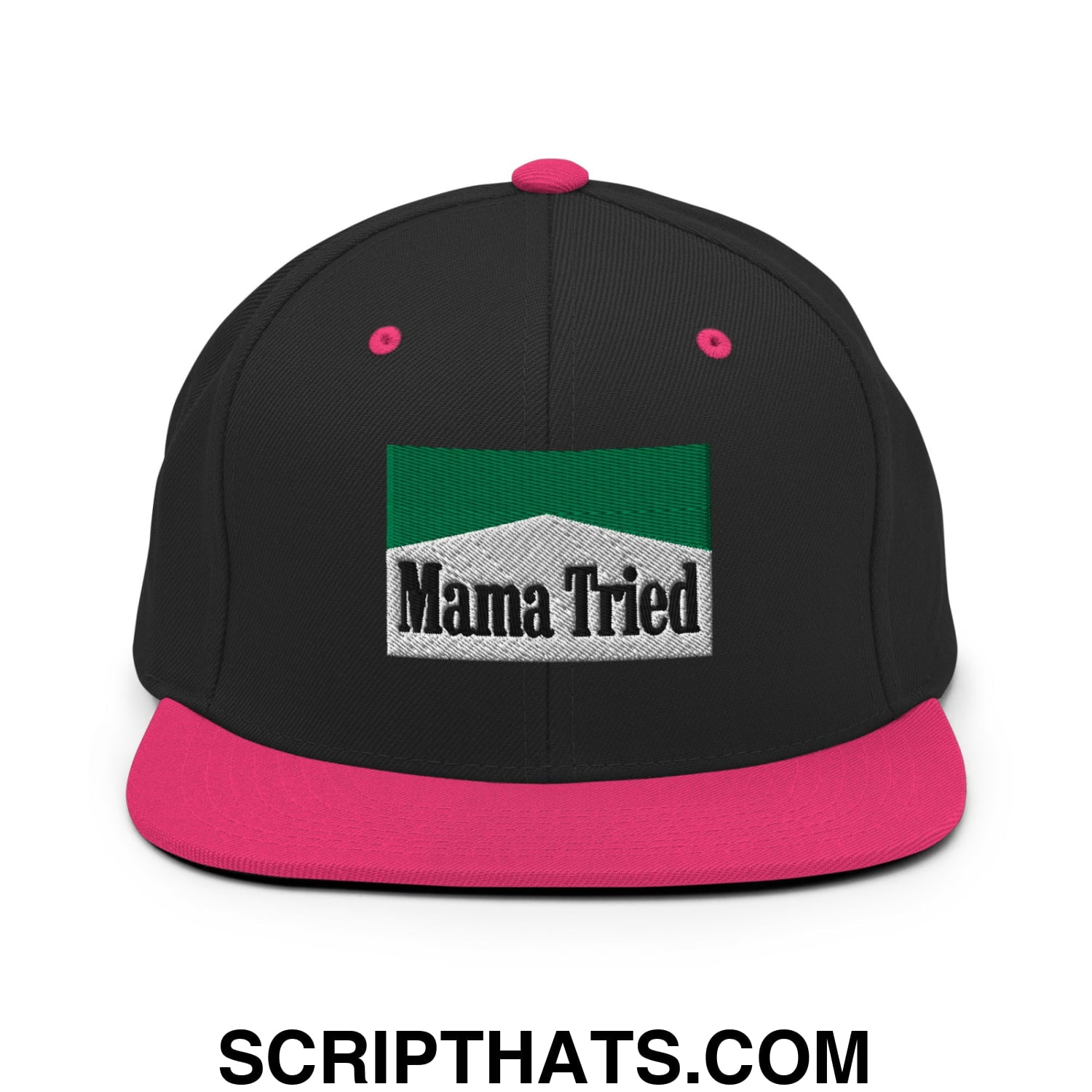 Mama Tried Cigarette Menthol Green Embroidered Flat Bill Brim Snapback Hat Black Neon Pink