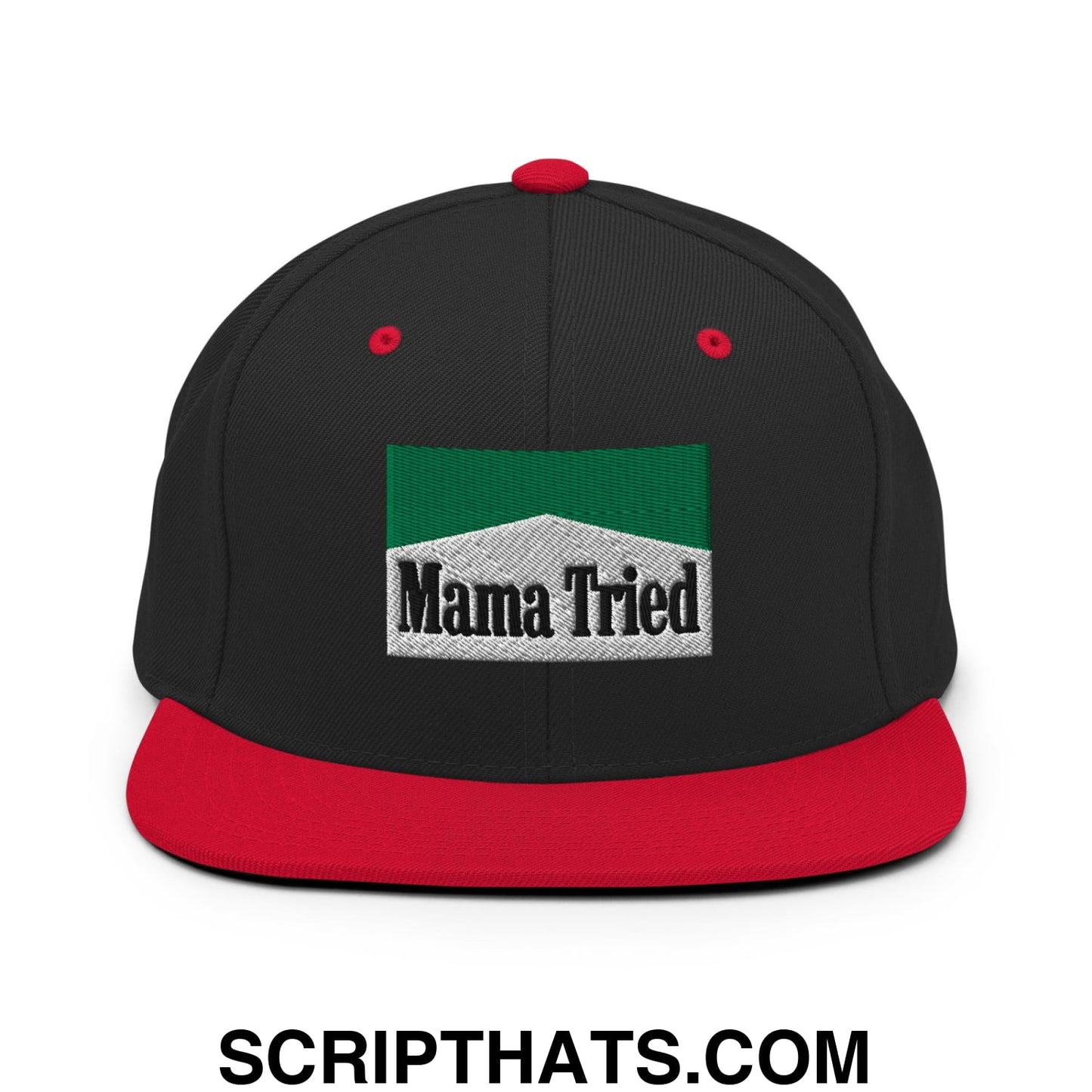 Mama Tried Cigarette Menthol Green Embroidered Flat Bill Brim Snapback Hat Black Red