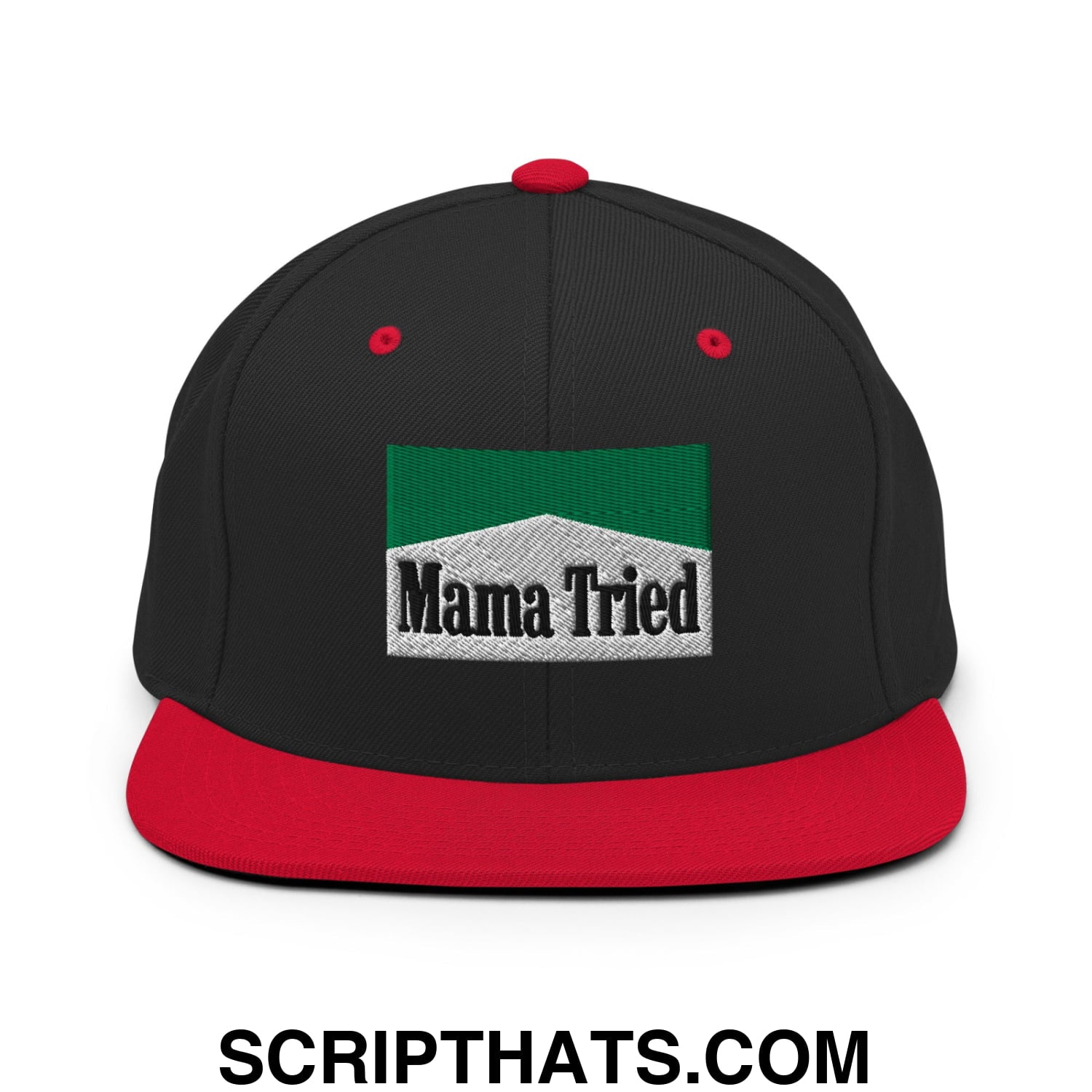 Mama Tried Cigarette Menthol Green Embroidered Flat Bill Brim Snapback Hat Black Red